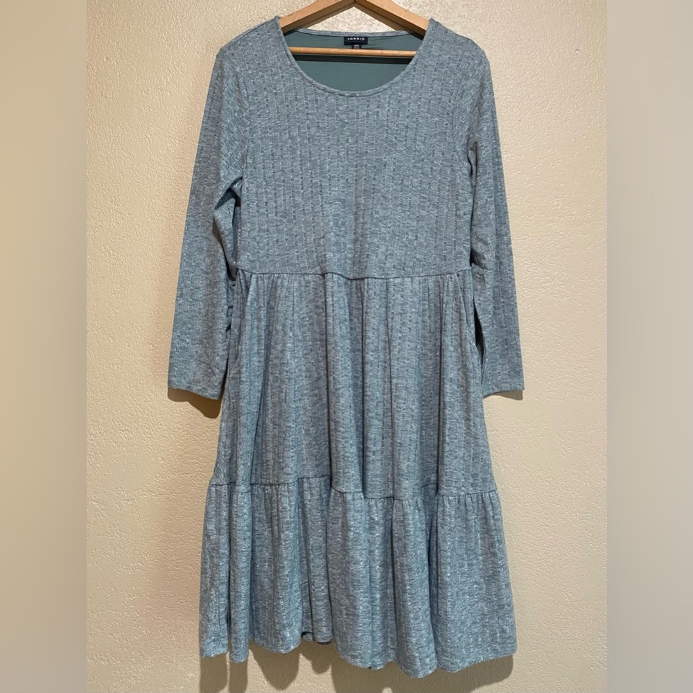 Torrid Women’s Sage Green Ribbed Long Sleeve Dress W/ Pockets Size 00